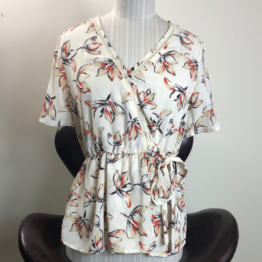 Womens Sienna Sky blouse floral short sleeve XS